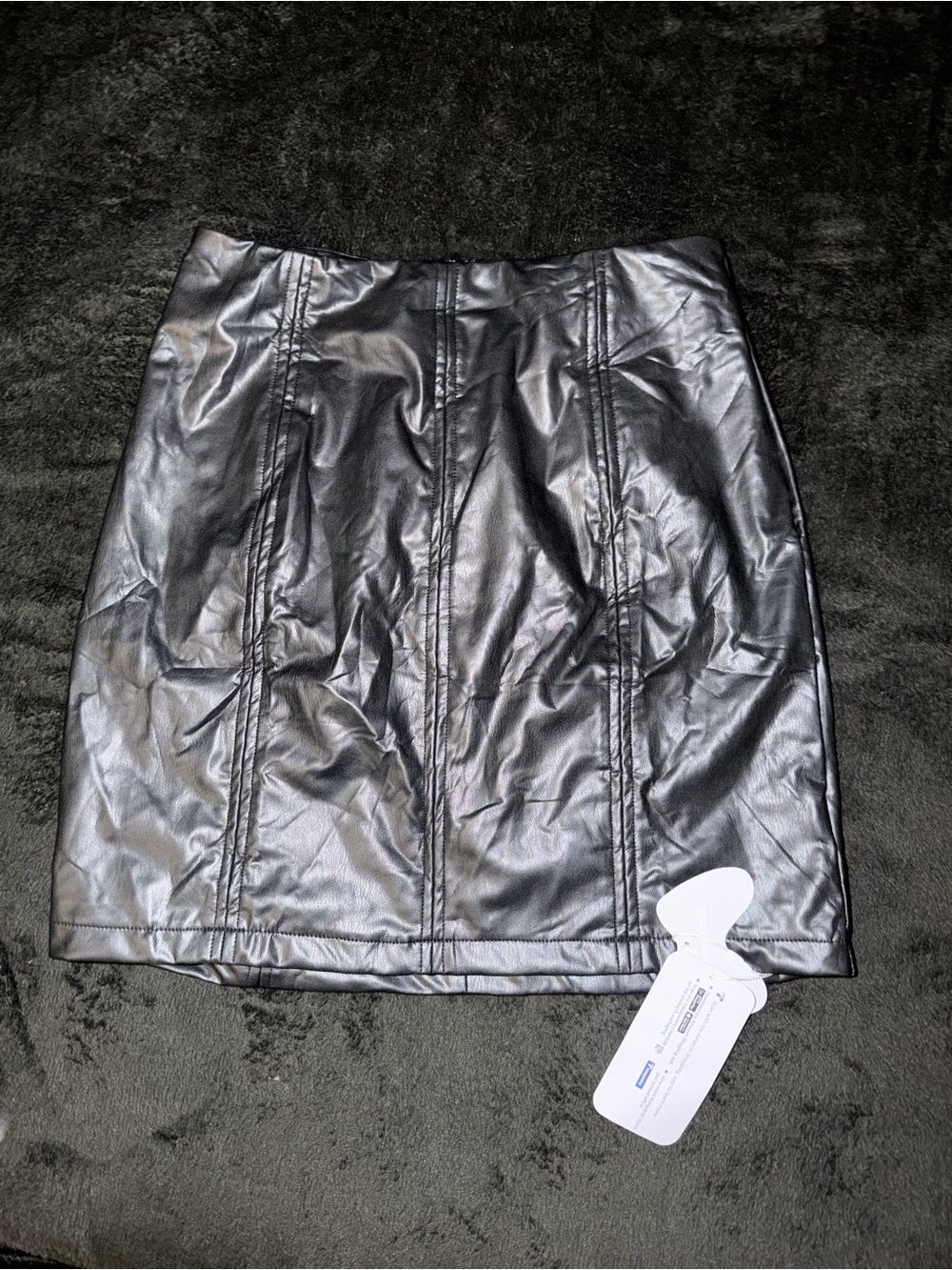Women’s Faux Leather Black Mini Skirt - Sleek Panel Design